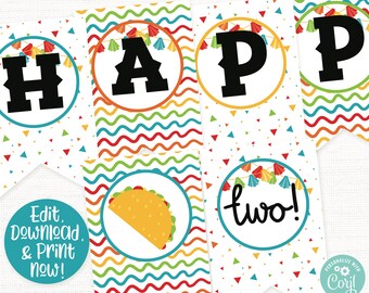 Taco Twosday Fiesta Banner, Taco Twosday Fiesta Birthday Party Decorations, Taco bout a party, Cinco de Mayo, Taco Twos-day, 2nd Birthday