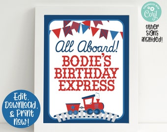 Train Birthday Party Sign, Train Welcome Sign, Train Birthday Party Decorations, Boys 1st Birthday, First Birthday, Train Printable, Editabl