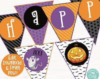 Halloween Banner, Halloween Party Decorations, Halloween Garland, Happy Halloween, Halloween Bunting, Halloween Supplies, Printable