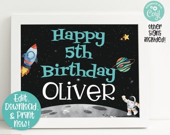 Outer Space Party Signs, Outer Space Birthday Party Decorations, Space Welcome Sign, Outer Space Printable, Rocket Ship Sign, Astronaut Sign