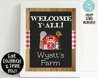 Farm Birthday Party Signs, Farm Welcome Sign, Barnyard Birthday Party Signs, Barnyard Welcome Sign, Farm Barnyard Birthday Party Decorations
