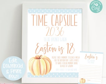 Pumpkin Time Capsule Sign, 1st Birthday Capsule, Our Little Pumpkin, Pumpkin Birthday Party Decorations, Pumpkin theme 1st Birthday, Fall