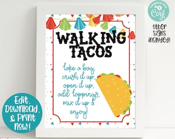 Taco Twosday Fiesta Birthday Party Signs, Taco Twosday Fiesta Sign, Walking Taco Sign, Taco Twosday Birthday Party Decoration, Printable