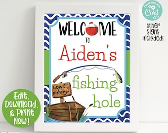 Fish Party Signs, Fish Welcome Signs, Ofishally One, o-fish-ally one, Fish Birthday Party Decorations, Boys 1st Birthday, First Birthday
