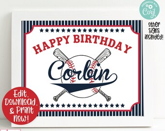 Baseball Birthday Party Signs, Baseball Party Welcome Signs, Baseball Birthday Party Decorations, Boys 1st Birthday Printable, Sports Party