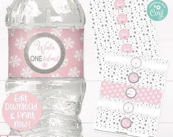 Winter Onederland Water Bottle Labels, Winter Wonderland Water Labels, Winter Onederland Birthday Party Decorations, Girls Winter Birthday