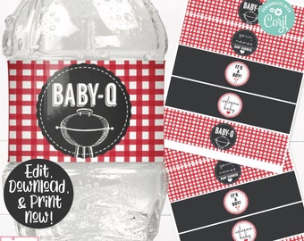 Baby Q Water Bottle Label, Baby Q Drink Label, Baby Q Baby Shower Decorations, Barbecue Baby Shower, BBQ Printable, Coed Couple Shower