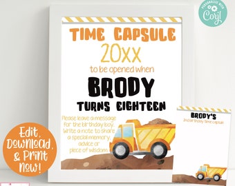 Construction Birthday Time Capsule Sign, Truck First Birthday Time Capsule Sign, Construction Birthday Party Decorations, Boys 1st birthday