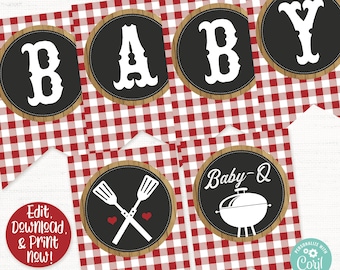 Baby Q Baby Shower Banner, BBQ Shower Banner, Barbecue Baby Shower Banner, Baby Q Baby Shower Decorations, Barbecue Decorations, Printable