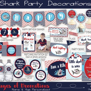 Shark Birthday Party Decorations, Shark Birthday Party Decorations, Shark 1st Birthday, First Birthday, Boys Birthday, Shark Banner, Print