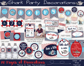 Shark Birthday Party Decorations, Shark Birthday Party Decorations, Shark 1st Birthday, First Birthday, Boys Birthday, Shark Banner, Print