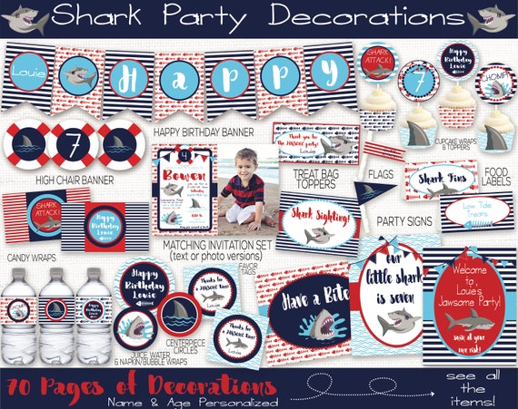 Shark Birthday Party Decorations, Shark Birthday Party Decorations, Shark 1st Birthday, First Birthday, Boys Birthday, Shark Banner, Print Il_570xn
