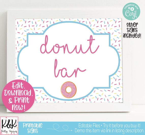 Donut Party Signs, Donut Welcome Sign, Donut Birthday Party Decorations, Girls 1st Birthday, First Birthday, Donut Printable, Editable Sign Il_570xn