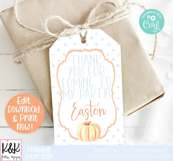 Pumpkin Favor Tag, Pumpkin Birthday Party Decorations, Our Little Pumpkin, Pumpkin Thank You, Pumpkin Party Favor, Boy Birthday, First Birt Il_570xn