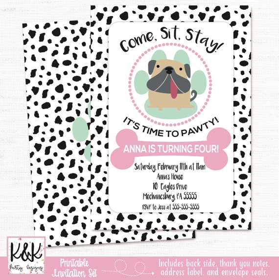Puppy Birthday Party Invitation, Dog Birthday Invitation, Puppy Party Decorations, Dog Party Decorations, Girls Birthday, 1st Birthday Il_570xn