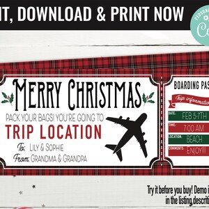 Christmas Boarding Pass Surprise Gift Voucher, Surprise Flight Trip Printable Template Gift Card, Editable Instant Download Certificate