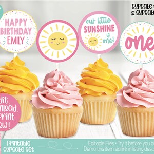 Little Sunshine Birthday Party Decorations, Sunshine Cupcake Toppers, You are my sunshine, First Birthday Girl, Girls 1st Birthday, Summer