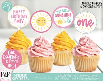 Little Sunshine Birthday Party Decorations, Sunshine Cupcake Toppers, You are my sunshine, First Birthday Girl, Girls 1st Birthday, Summer