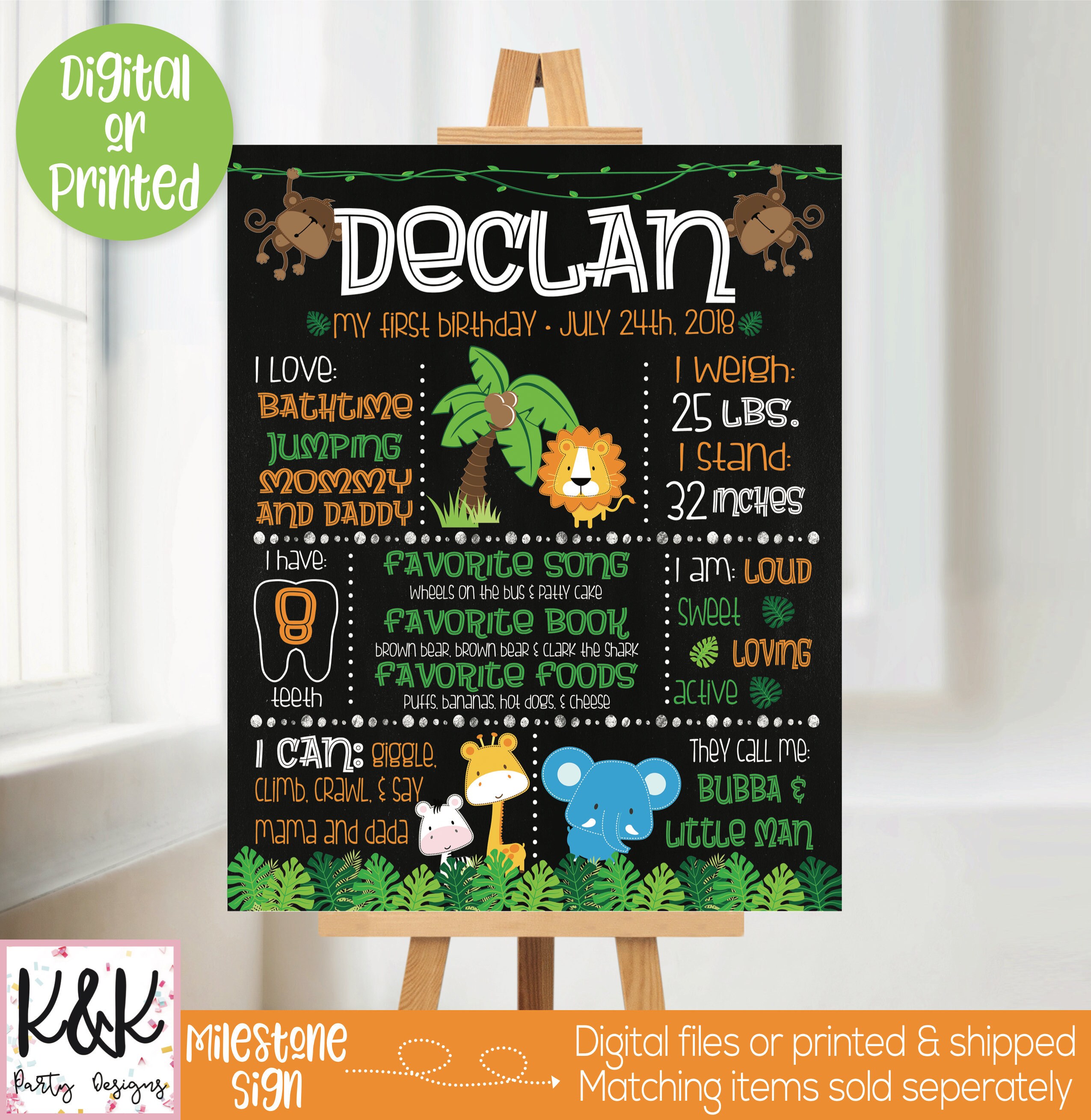 Safari Chalkboard Poster Printable Jungle First Birthday Etsy