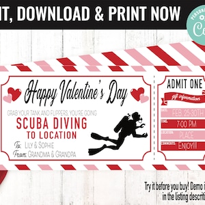 Valentine's Surprise Scuba Lessons Gift Voucher, Scuba Diving Trip Printable Template Gift Card, Editable Instant Download Gift Certificate