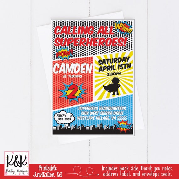 Superhero Birthday Party Invitation, Superhero Birthday Party Decorations, Super Hero Party, Boys Birthday, Superhero Invite Printable Il_570xn