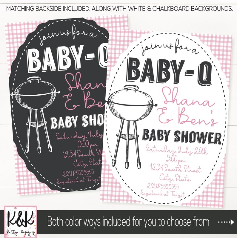 Baby Q Baby Shower Invitation, BBQ Baby Shower Invitation, Couples Baby Shower, Coed Baby Shower, Baby-Q Baby Shower Decorations, Pink Girl image 4