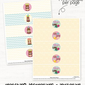 Pu&ograve; includere: Avvolgibottiglie stampabili a tema luau tropicale. Gli avvolgibottiglie presentano divinit&agrave; tiki, fiori e il testo "Sophia's Luau" e "Liki Lime".