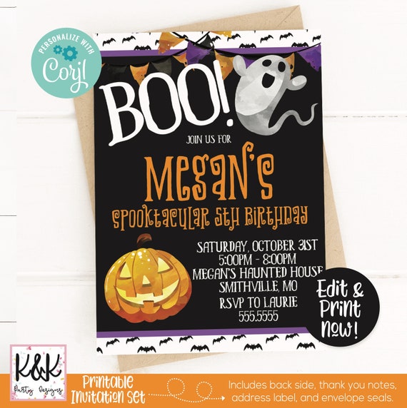 Editable Kids Halloween Birthday Party Invitation, Spooktacular Party Invitation, Ghost Invitation, Fall Birthday Invitation, Instant Downlo Il_570xn