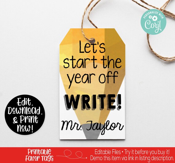 Welcome Back to School Favor Tag, Teacher Favor Tag, Back to School Gift, First Day of School Tag, Start the year off write tag, Printable Il_570xn