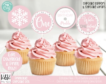 Winter Onederland Cupcake Toppers, Winter Onederland Birthday Party Decorations, Girls Winter 1st Birthday, First Birthday, Snowflake, Print