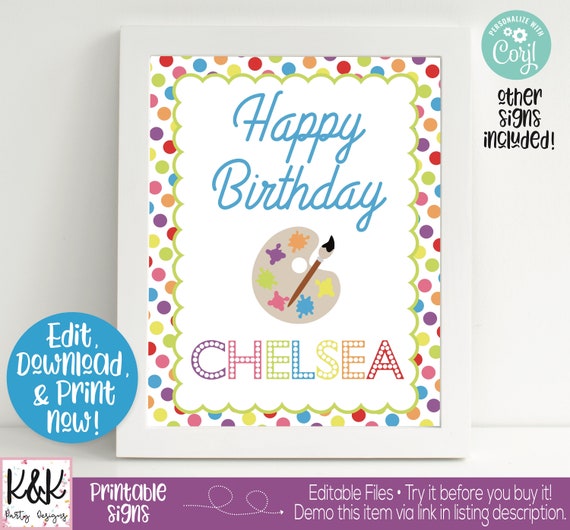 Art Party Signs, Art Welcome Sign, Art Birthday Party Decorations, Coloring  Party, Paint Party, Art Printable, Rainbow Party, Art Studio 