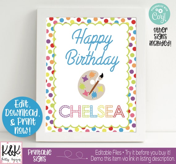 Art Party Signs, Art Welcome Sign, Art Birthday Party Decorations, Coloring Party, Paint Party, Art Printable, Rainbow Party, Art Studio Il_570xn