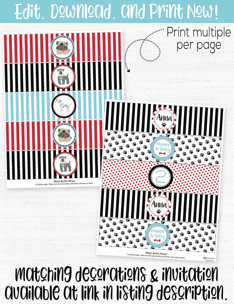 Puppy Dog Water Bottle Labels Puppy Dog Drink Labels Puppy Etsy