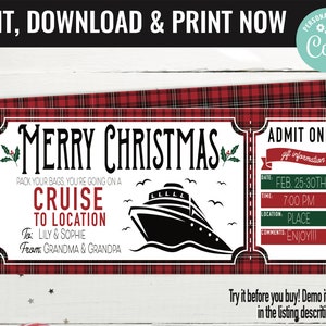 Christmas Cruise Trip Ticket Surprise Gift Voucher, Boarding Pass Cruise Trip Printable Template, Editable Instant Download Gift Certificate