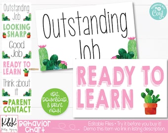 Cactus Succulent Theme Classroom Editable Behavior Clip Chart Printable, Teacher Supply, Printable Classroom Teacher Decoration & Supplies