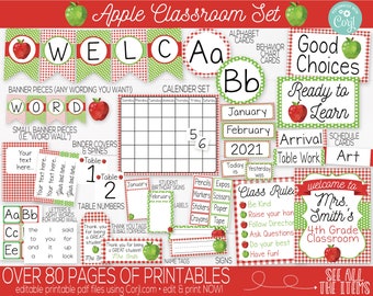 Apple Classroom Supplies and Decorations, Apple Theme, Teacher Supply, Printable Classroom Teacher Decorations and Supplies, Classroom Signs