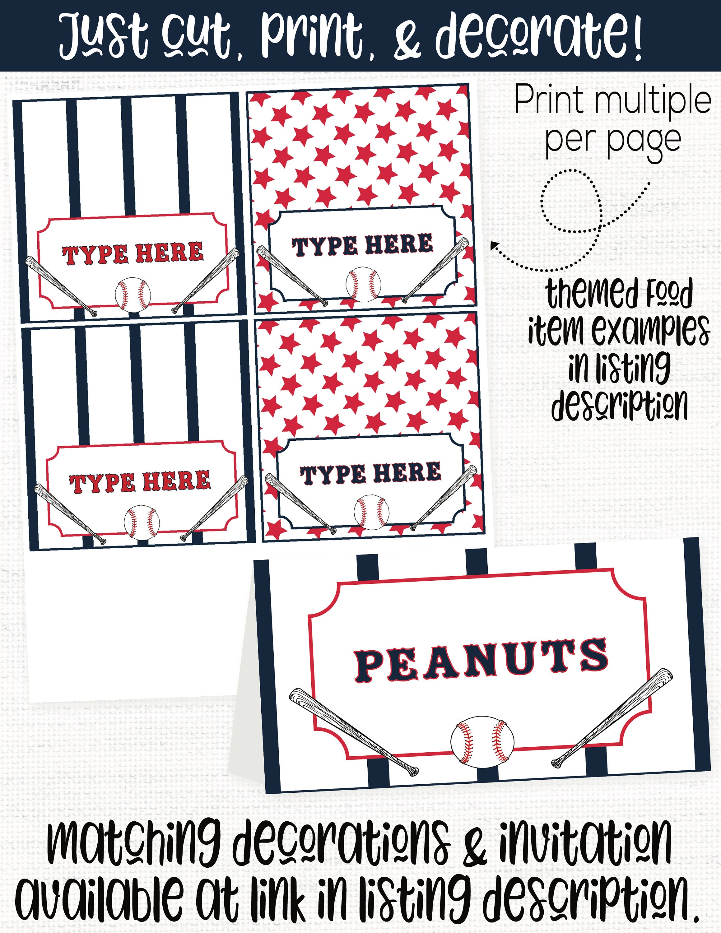 Baseball Food Labels Baseball Buffet Cards Baseball Place | Etsy