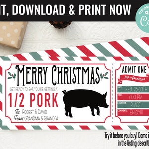 Christmas Surprise Pork Pig Meat Gift Voucher, Surprise Pork Gift Printable Template Gift Card, Editable Instant Download Gift Certificate