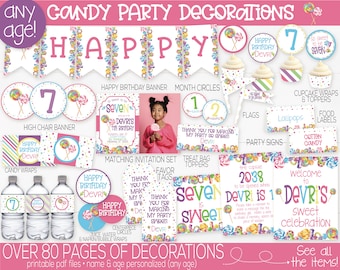 Candy Birthday Party Decorations Printable, Candy Land Birthday, Sweet Celebration, Candy Bar, Girls Birthday, 1st Birthday, First Birthday