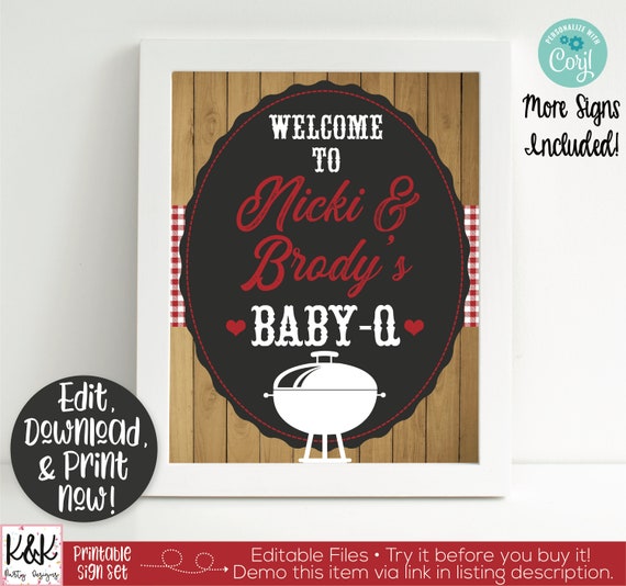 Baby Q Baby Shower Signs Baby Q Party Signs Baby Q Welcome Sign