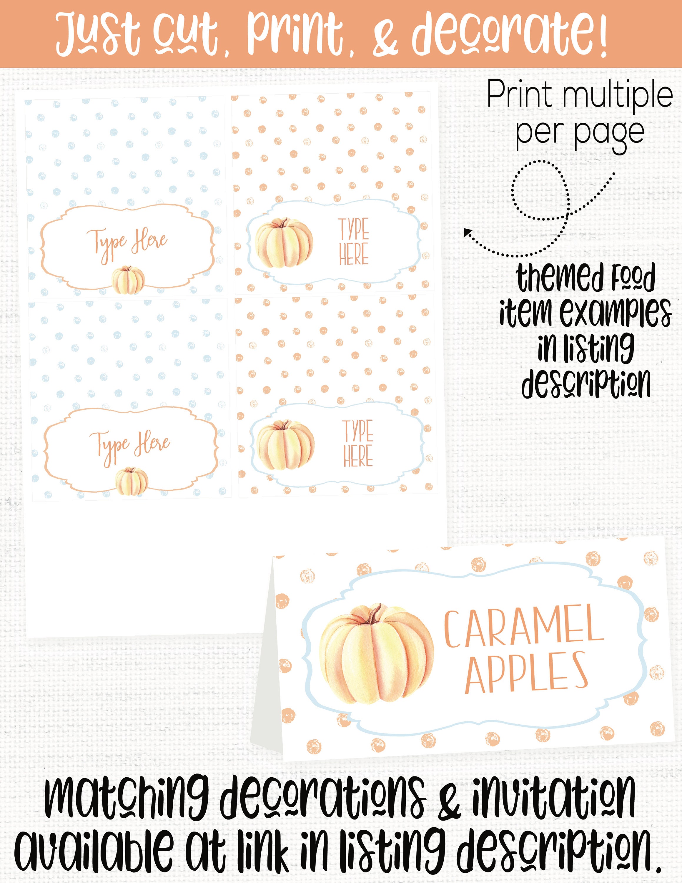Pumpkin Food Labels Pumpkin Buffet Cards Pumpkin Birthday | Etsy