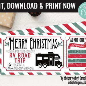 Christmas Surprise RV Road Trip Gift Voucher, Camping RV Road Trip Printable Template Gift Card, Editable Instant Download Gift Certificate