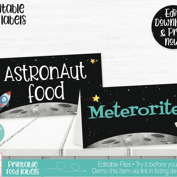 Outer Space Food Labels, Outer Space Place Cards, Outer Space Buffet Cards, Outer Space Tent Card, Outer Space Birthday Party Decorations