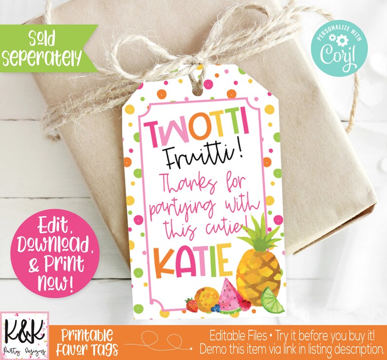 Twotti Fruitti Birthday Party Decorations, Fruit Cupcake Toppers, Tutti Fruitti, Girls Second Birthday, 2nd Birthday, Fruit Party Printable image 9