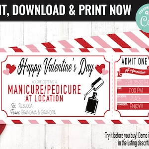 Valentine's Surprise Mani Pedi Spa Trip Gift Voucher, Spa Trip Gift Printable Template Gift Card, Editable Instant Download Gift Certificate