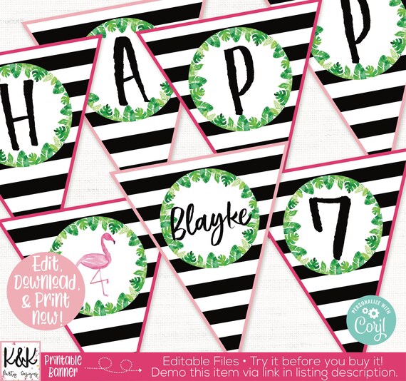 Flamingo Birthday Party Banner, Flamingo Birthday Party Decorations, Flamingo Party, Girl Birthday Party Decorations, Flamingo Printable Il_570xn