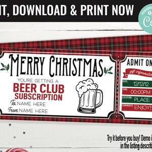 Christmas Surprise Beer Subscription Gift Voucher, Beer of the Month Printable Template Gift Card, Editable Instant Download Gift Certificat