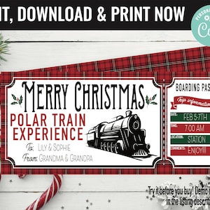 Christmas Train Ticket Surprise Gift Voucher, Boarding Pass Train Trip Printable Template, Editable Instant Download, Gift Certificate