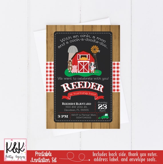 Farm Birthday Party Invitation, Barnyard Birthday Party Invitation, Farm Animals Invitation, First Birthday, 1st Birthday, Printable Invite Il_570xn