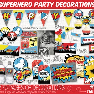 Superhero Birthday Party Decorations, Super Hero Decorations, Superhero Birthday Party Invitation, Superhero Printable, Boys 1st Birthday